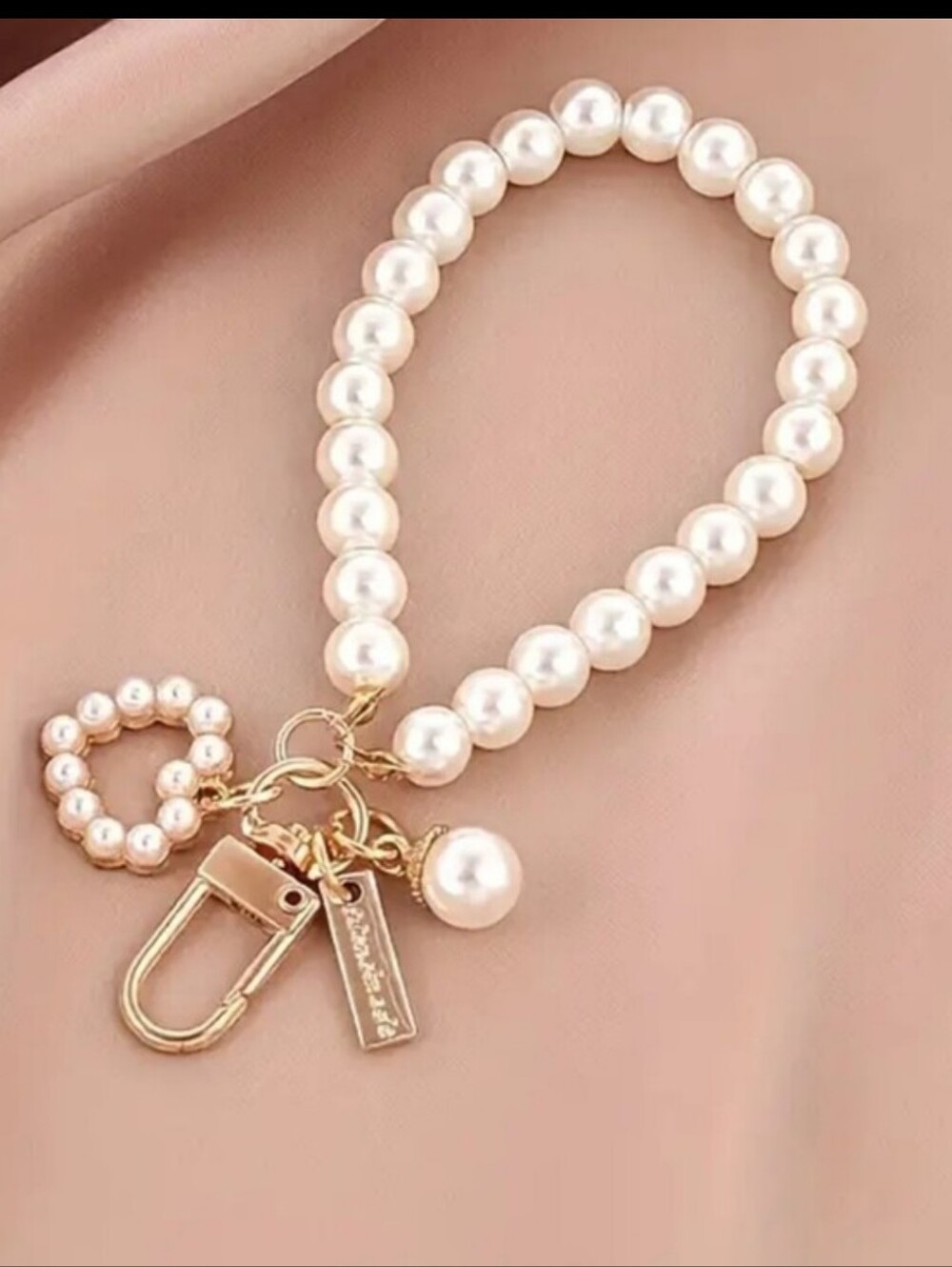 3 For $10🆕Pearl Bead Keychain Bracelet with Gold Accents